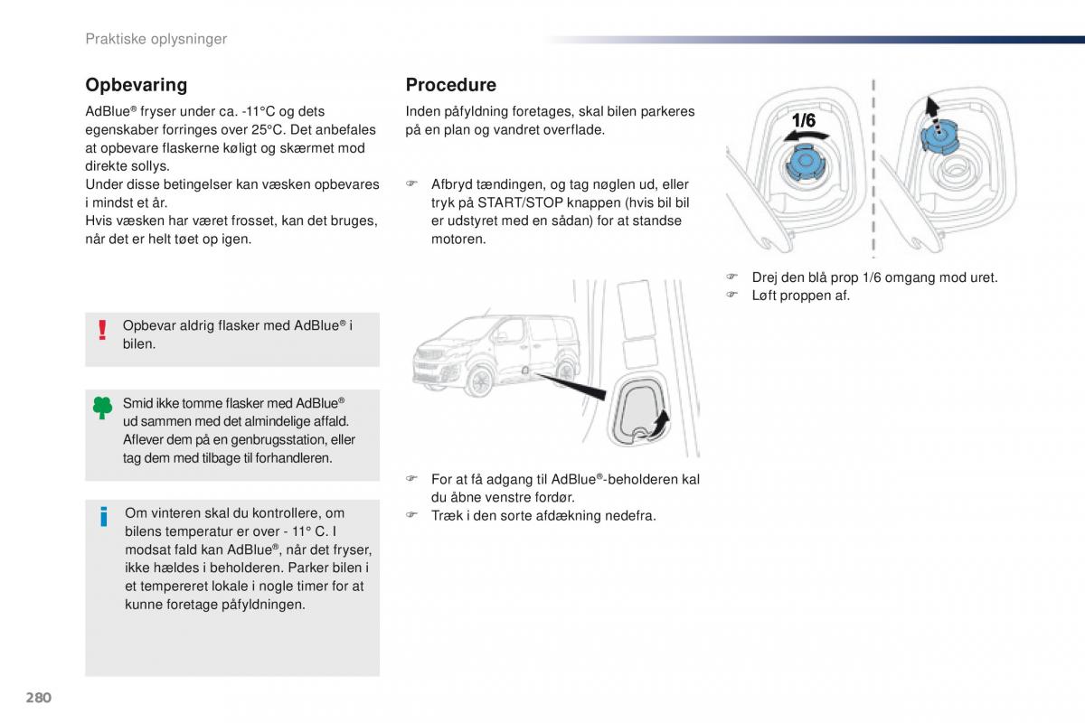 Peugeot Traveller Bilens instruktionsbog / page 282