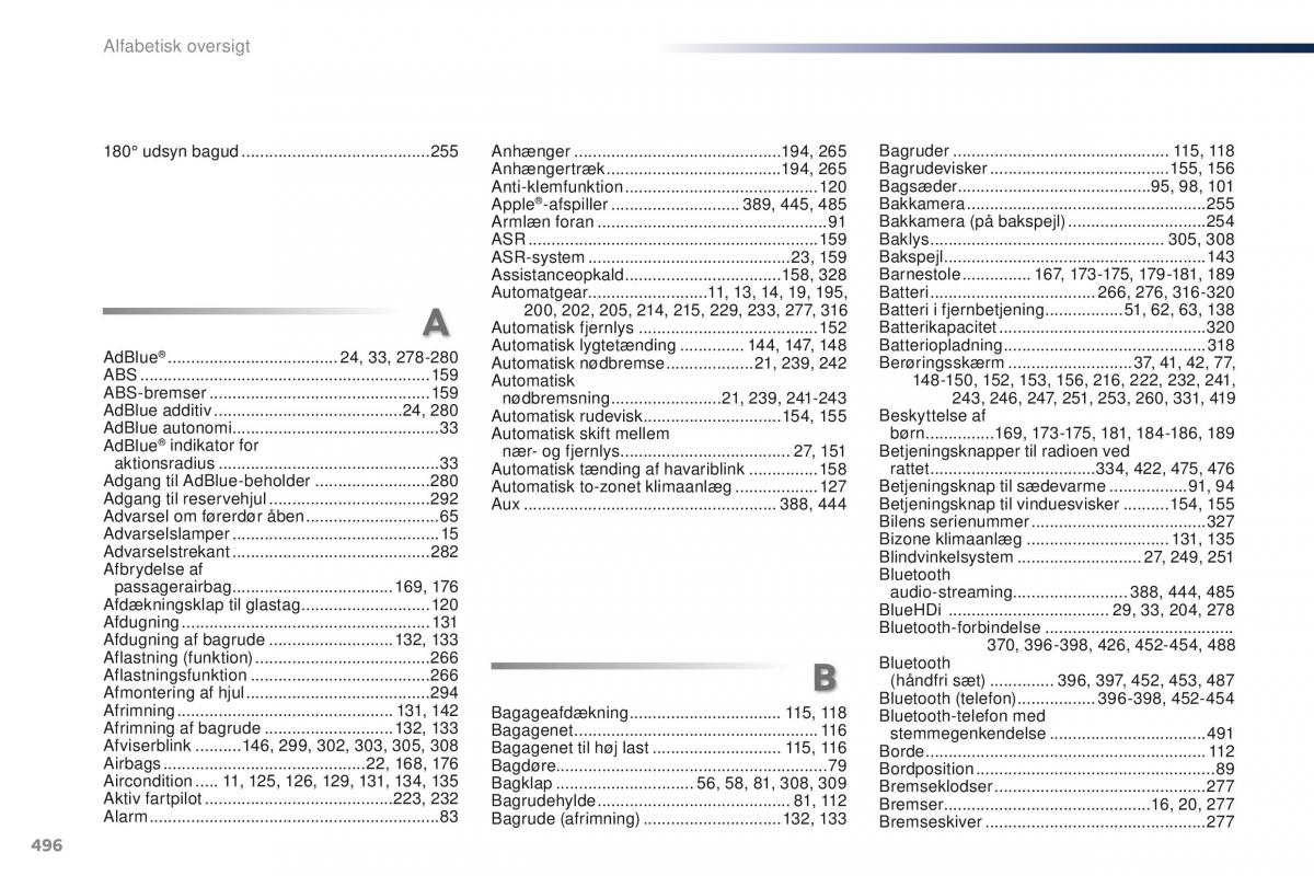 Peugeot Traveller Bilens instruktionsbog / page 498