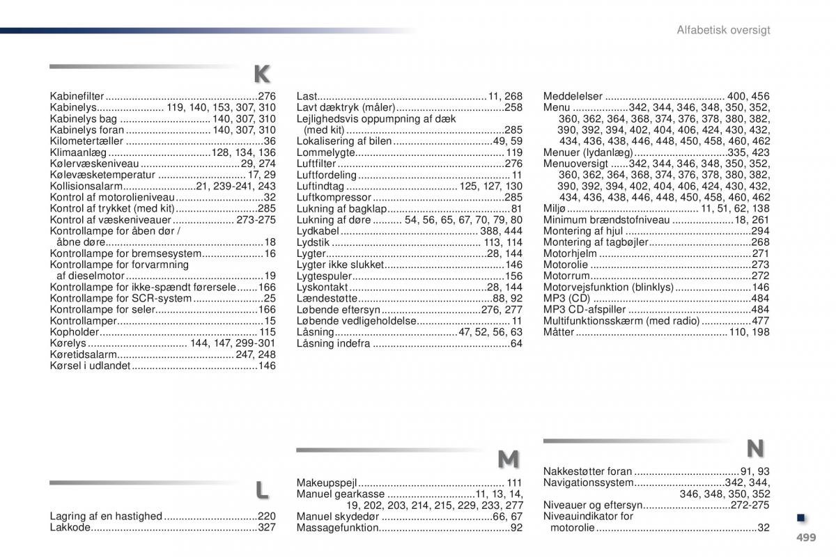 Peugeot Traveller Bilens instruktionsbog / page 501