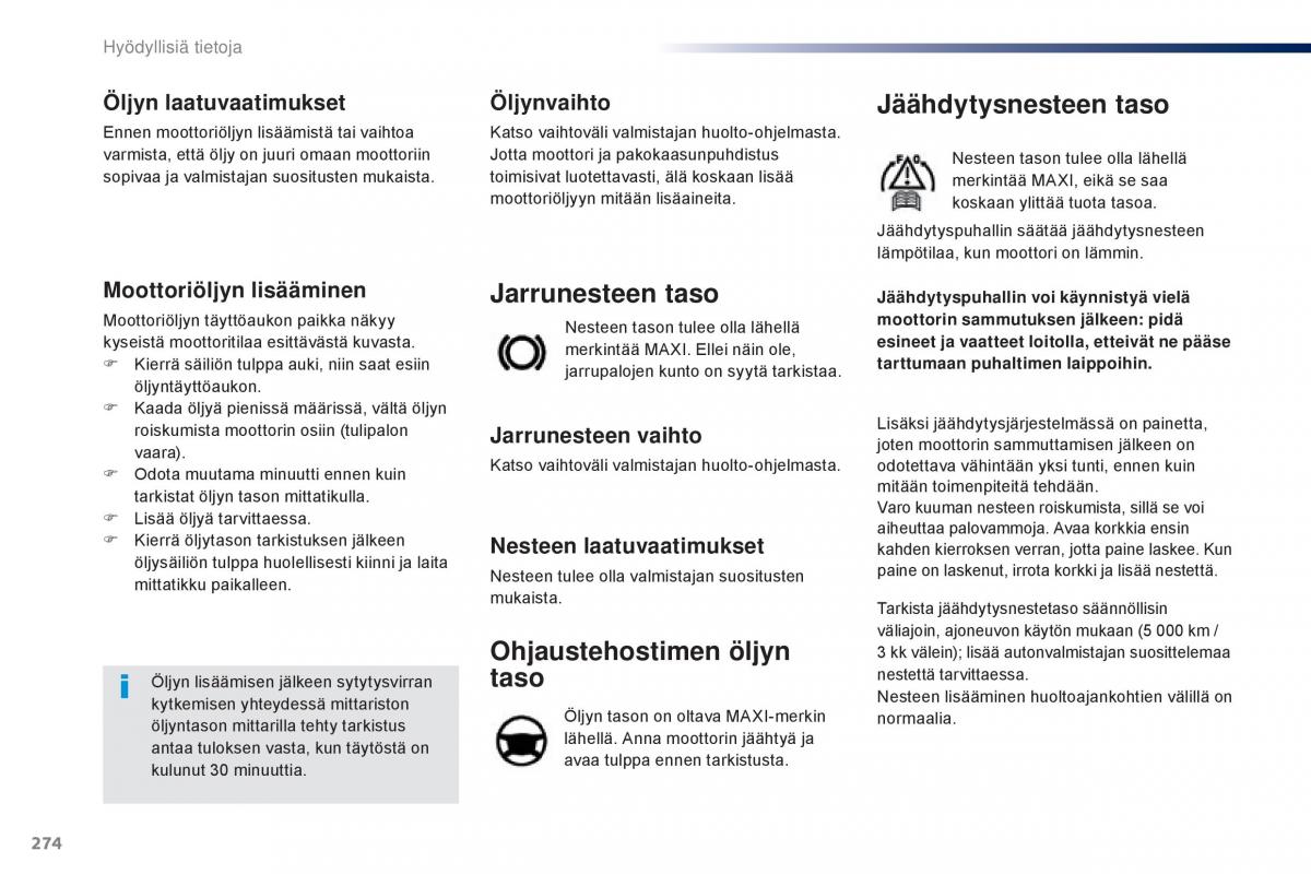 Peugeot Traveller omistajan kasikirja / page 276