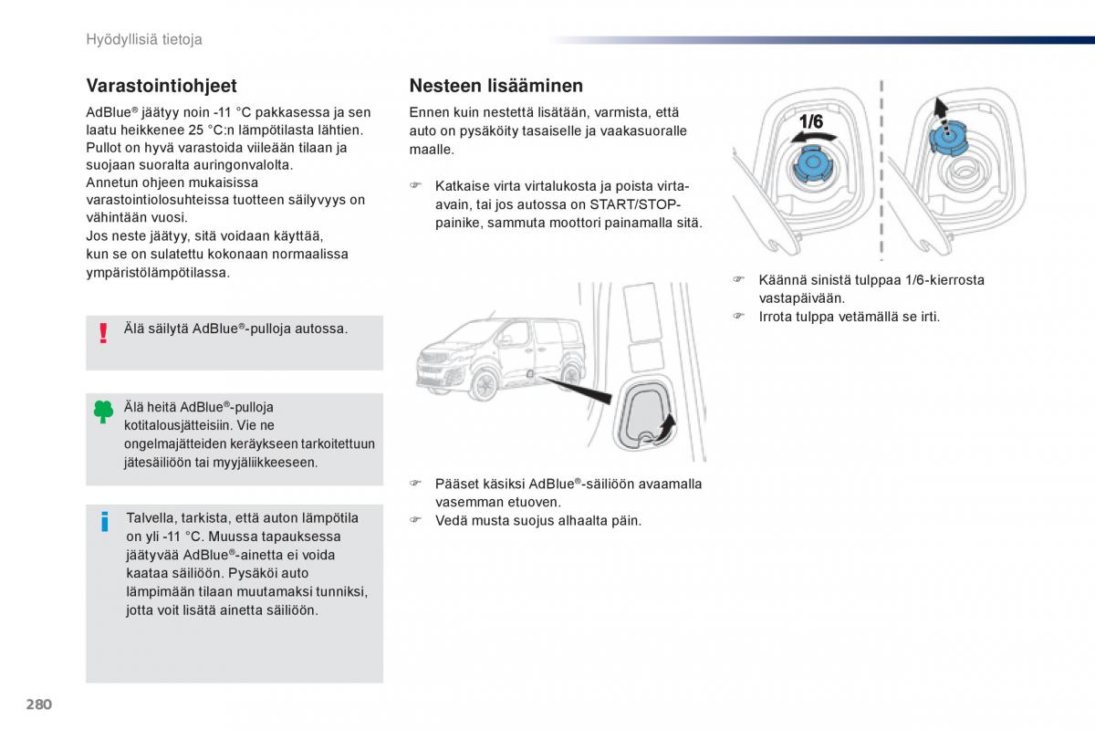 Peugeot Traveller omistajan kasikirja / page 282