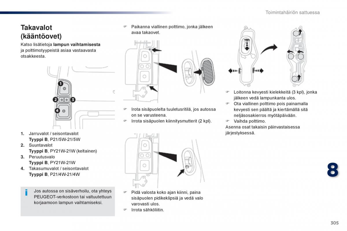 Peugeot Traveller omistajan kasikirja / page 307