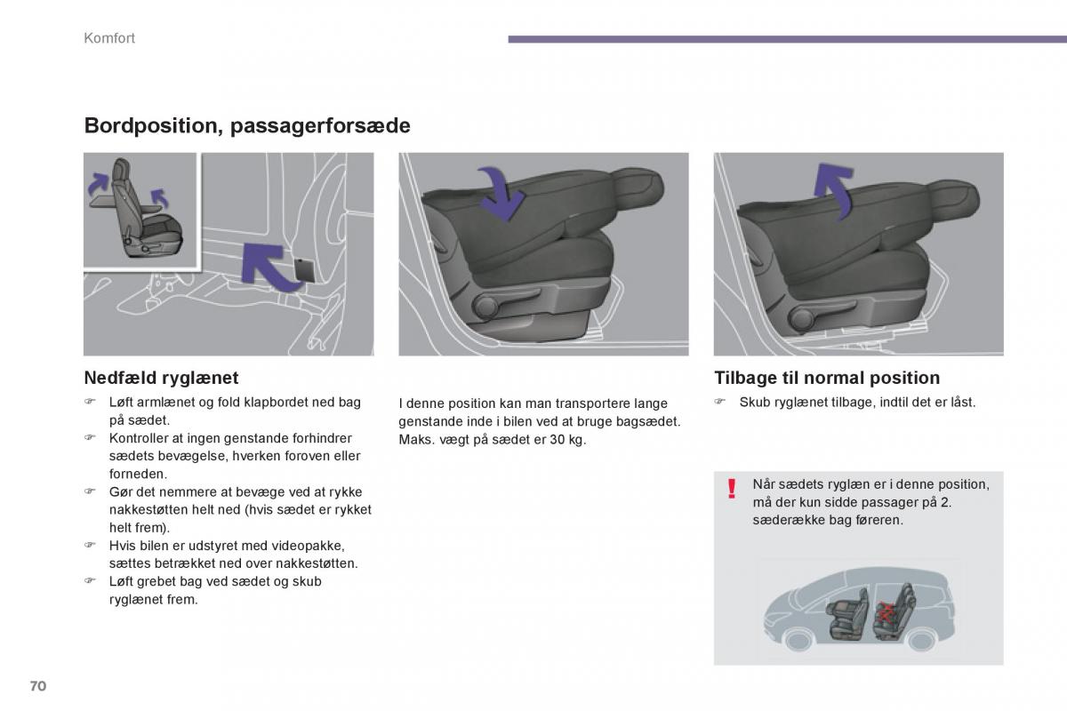 manual  Peugeot 5008 Bilens instruktionsbog / page 72