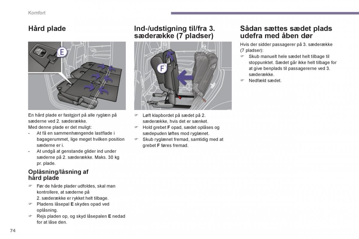 manual  Peugeot 5008 Bilens instruktionsbog / page 76