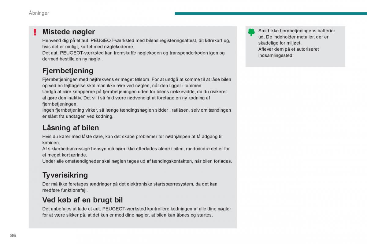 manual  Peugeot 5008 Bilens instruktionsbog / page 88