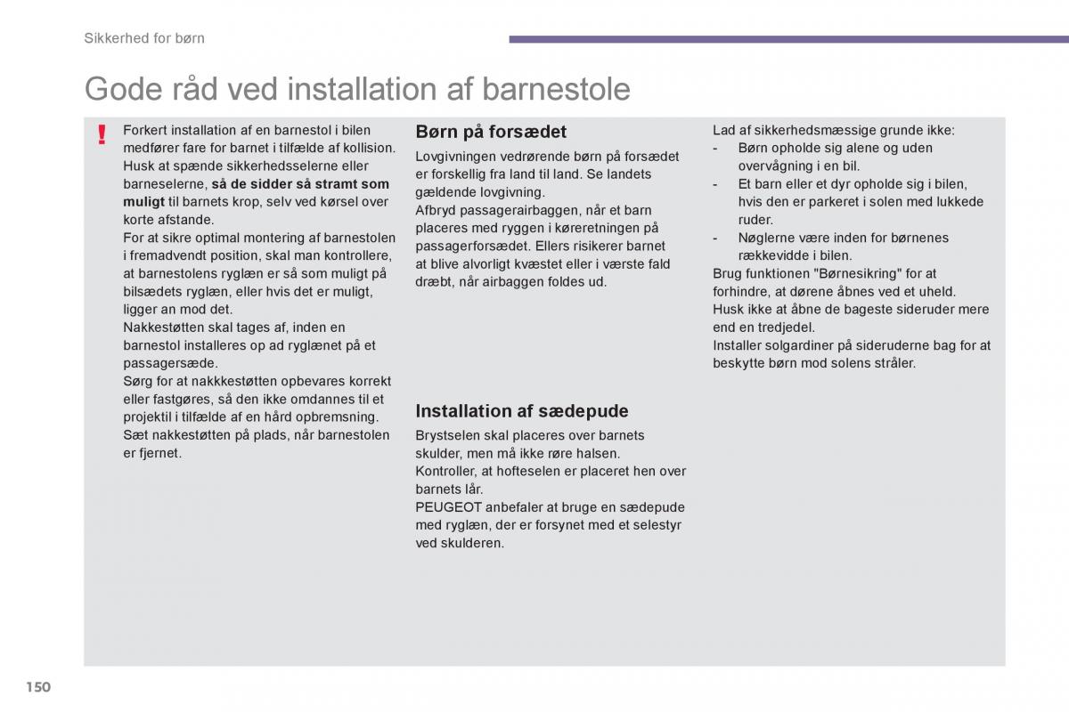 manual  Peugeot 5008 Bilens instruktionsbog / page 152