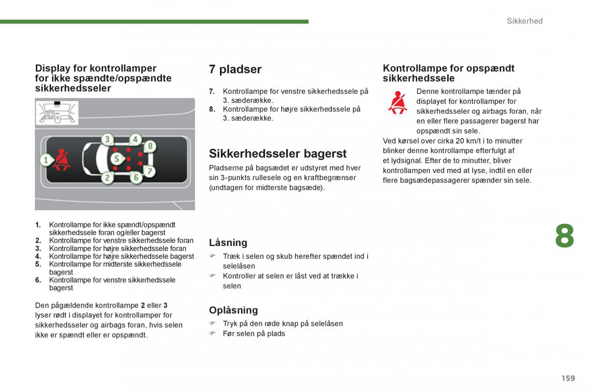 manual  Peugeot 5008 Bilens instruktionsbog / page 161