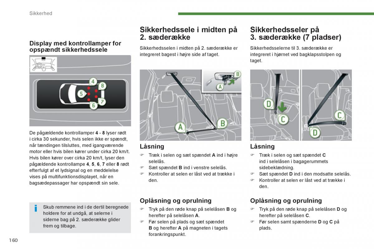 manual  Peugeot 5008 Bilens instruktionsbog / page 162