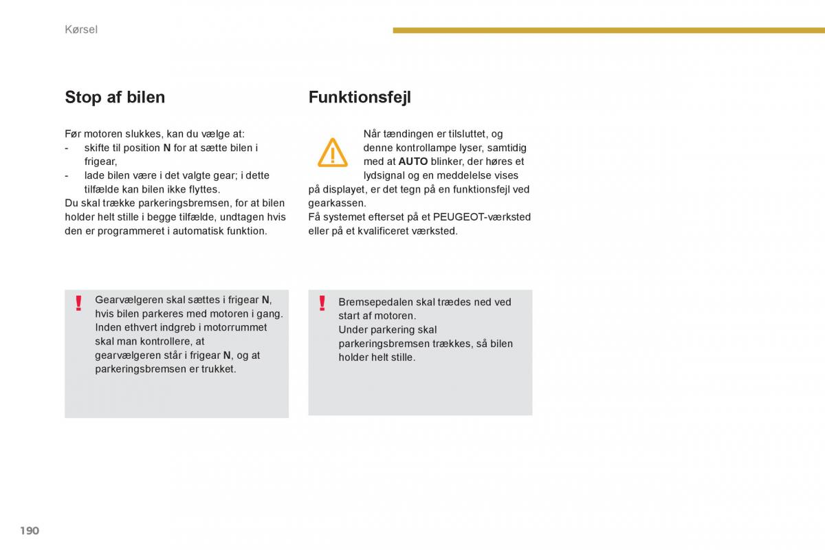 manual  Peugeot 5008 Bilens instruktionsbog / page 192