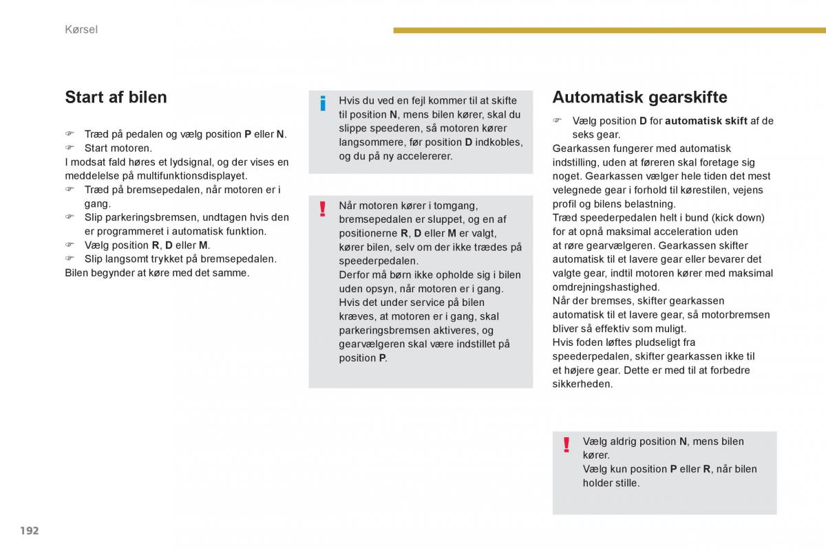 manual  Peugeot 5008 Bilens instruktionsbog / page 194