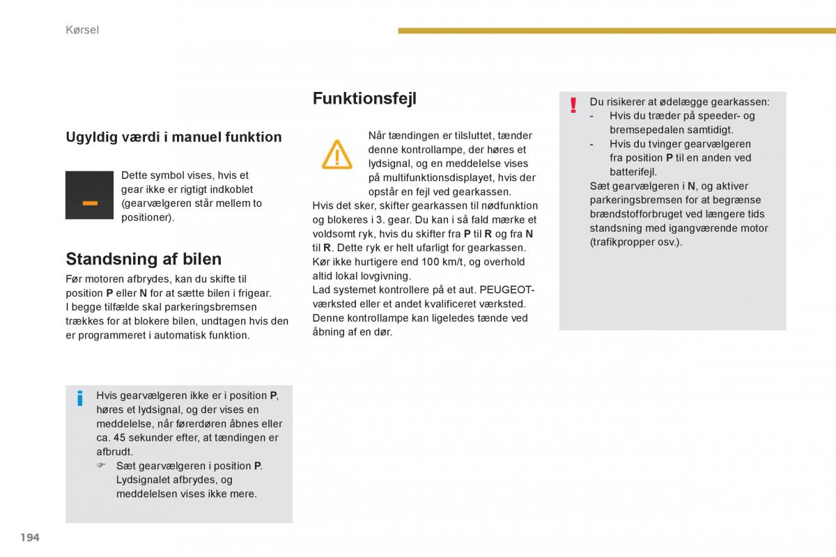 manual  Peugeot 5008 Bilens instruktionsbog / page 196