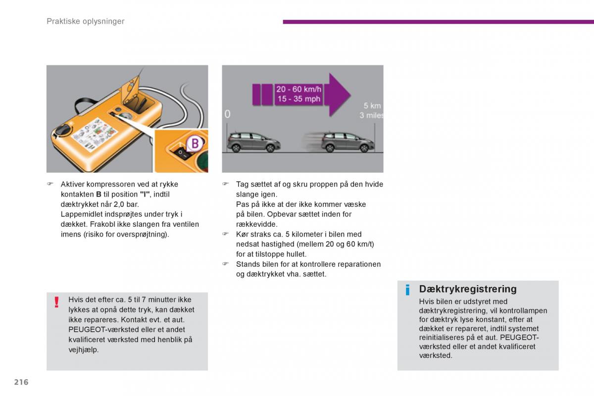 manual  Peugeot 5008 Bilens instruktionsbog / page 218