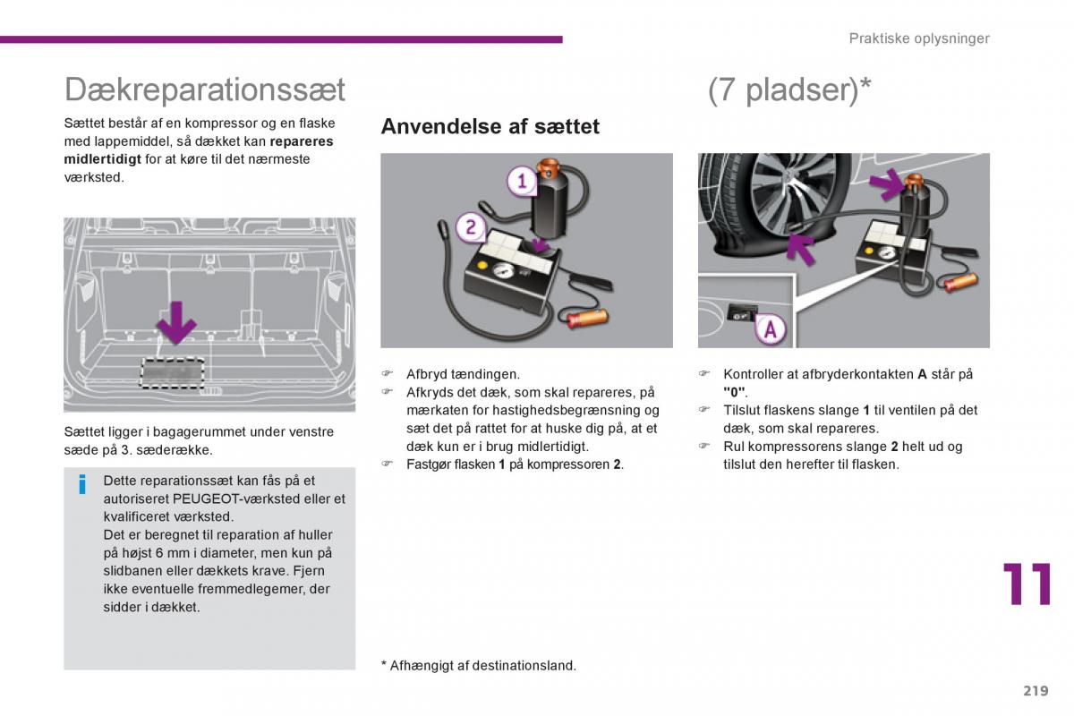 manual  Peugeot 5008 Bilens instruktionsbog / page 221