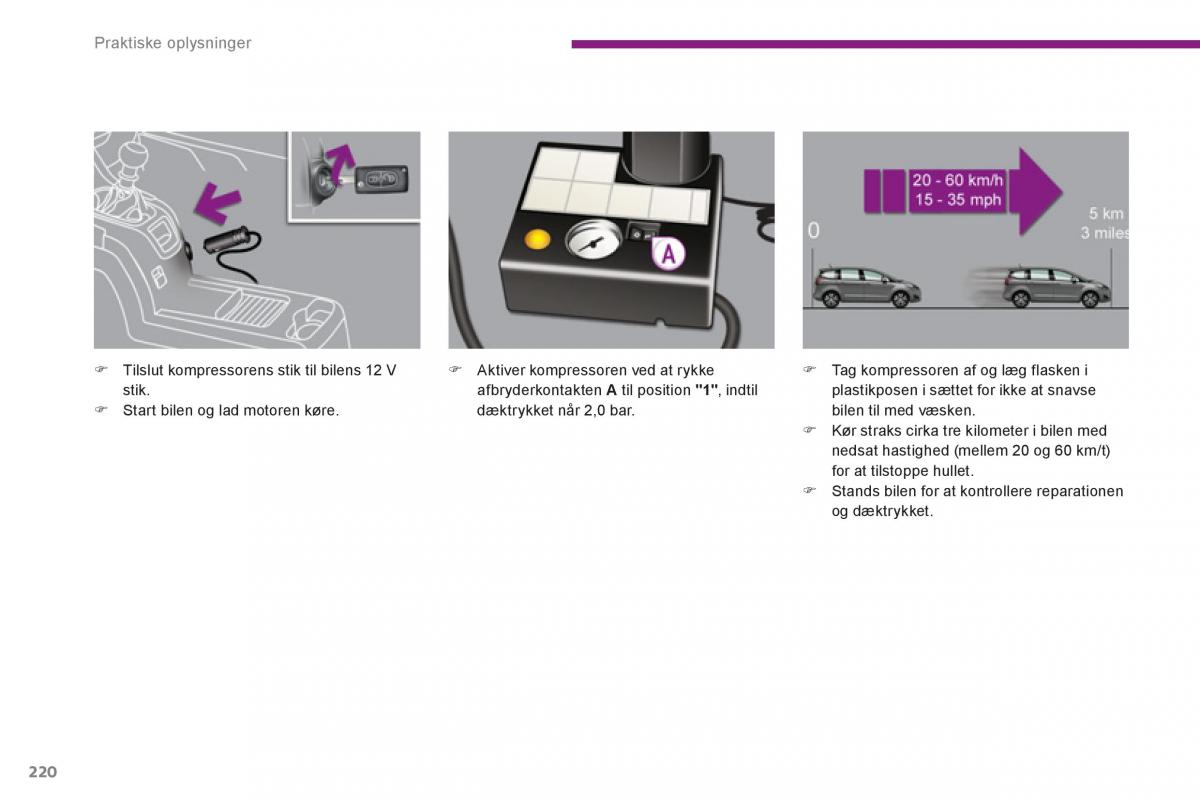 manual  Peugeot 5008 Bilens instruktionsbog / page 222