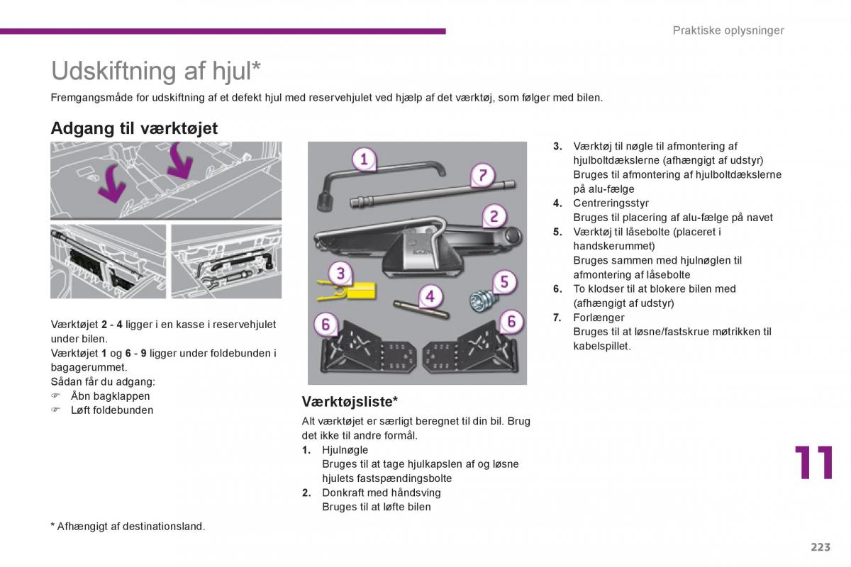 manual  Peugeot 5008 Bilens instruktionsbog / page 225