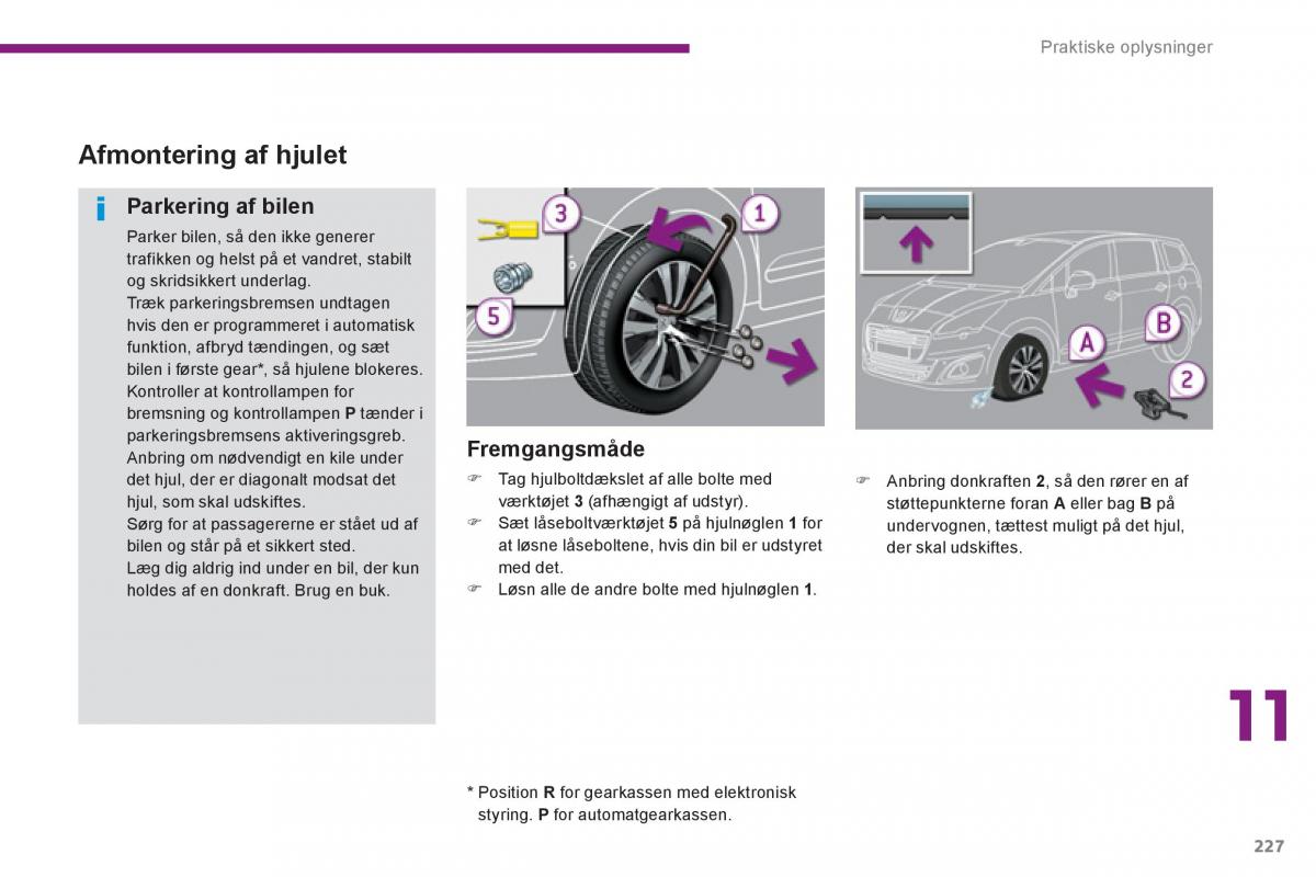 manual  Peugeot 5008 Bilens instruktionsbog / page 229