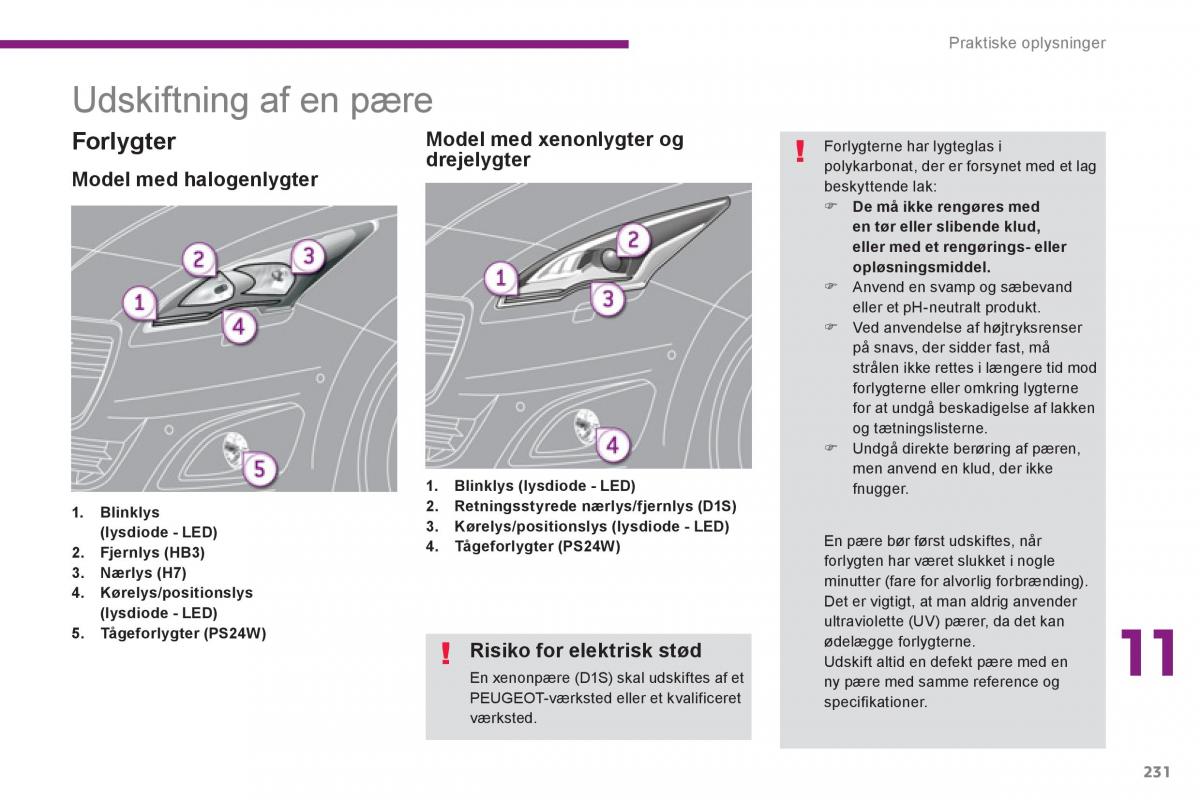 manual  Peugeot 5008 Bilens instruktionsbog / page 233