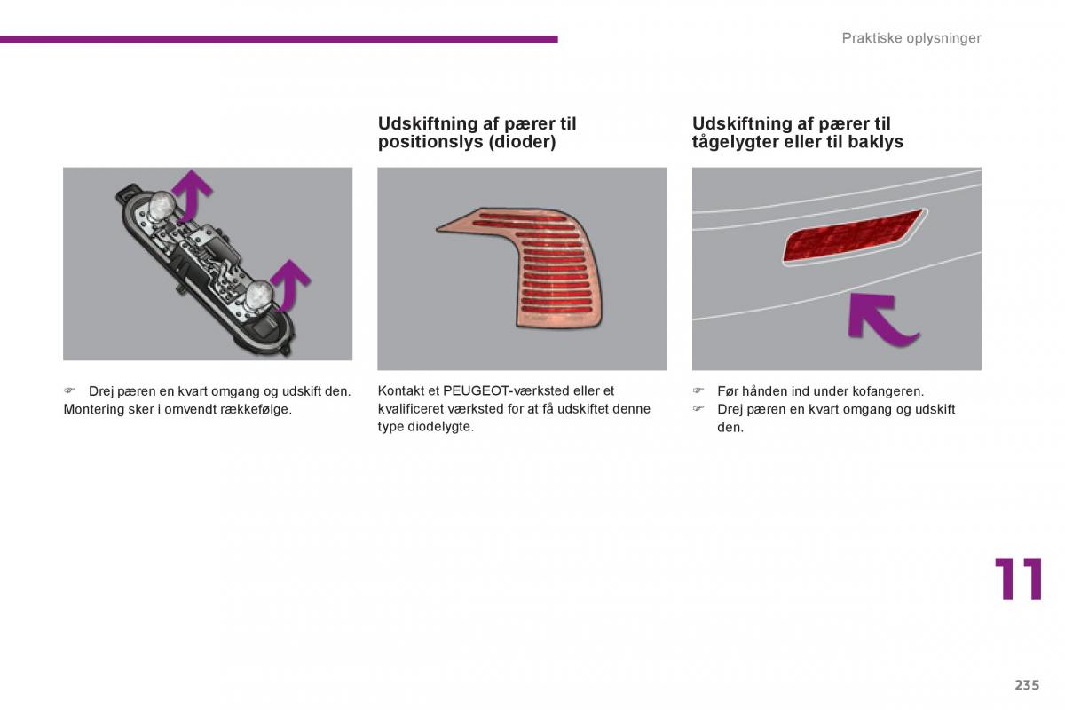 manual  Peugeot 5008 Bilens instruktionsbog / page 237
