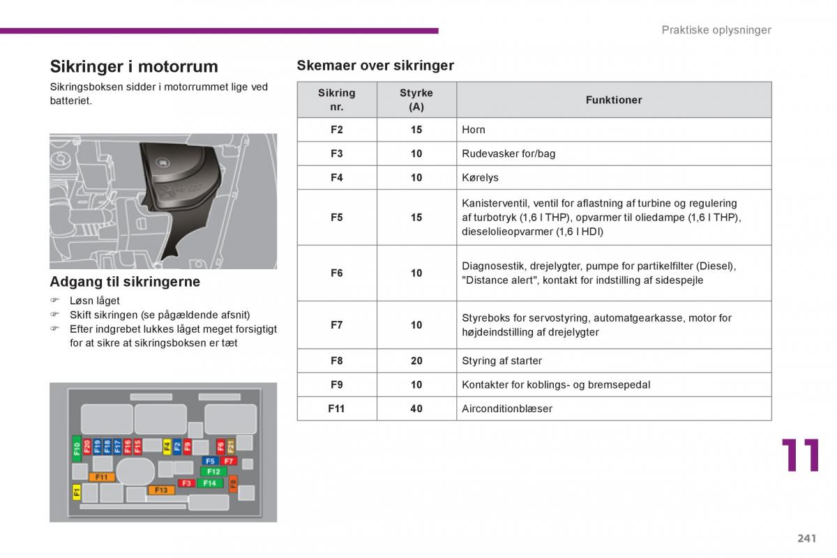 manual  Peugeot 5008 Bilens instruktionsbog / page 243