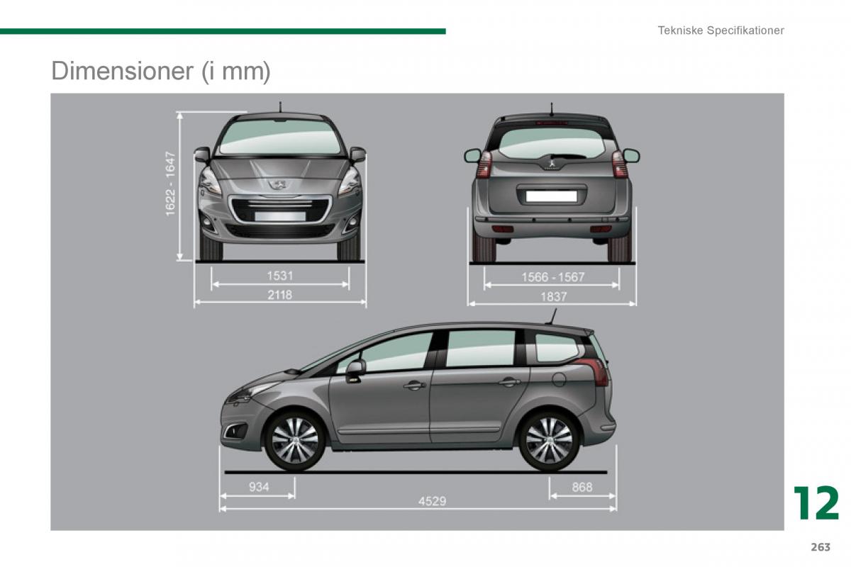 manual  Peugeot 5008 Bilens instruktionsbog / page 265