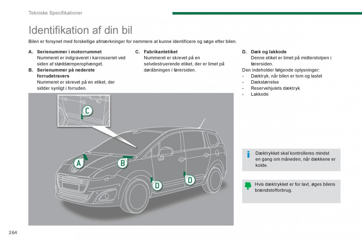 manual  Peugeot 5008 Bilens instruktionsbog / page 266