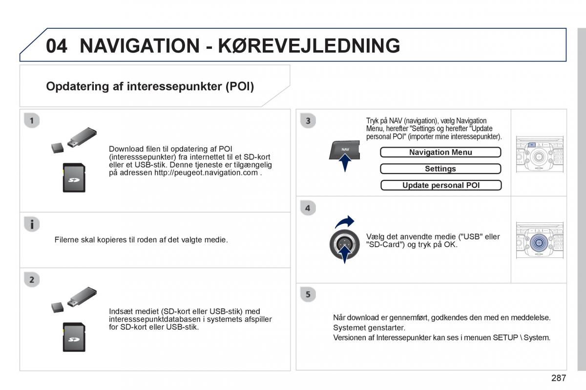 manual  Peugeot 5008 Bilens instruktionsbog / page 289