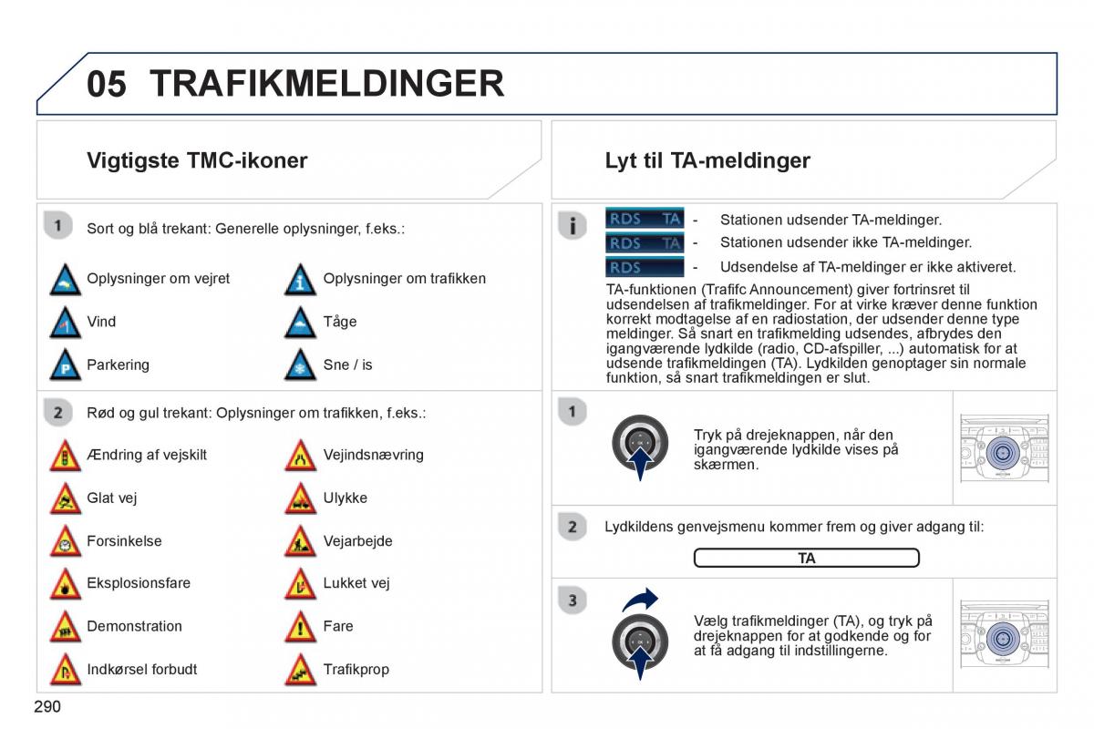 manual  Peugeot 5008 Bilens instruktionsbog / page 292