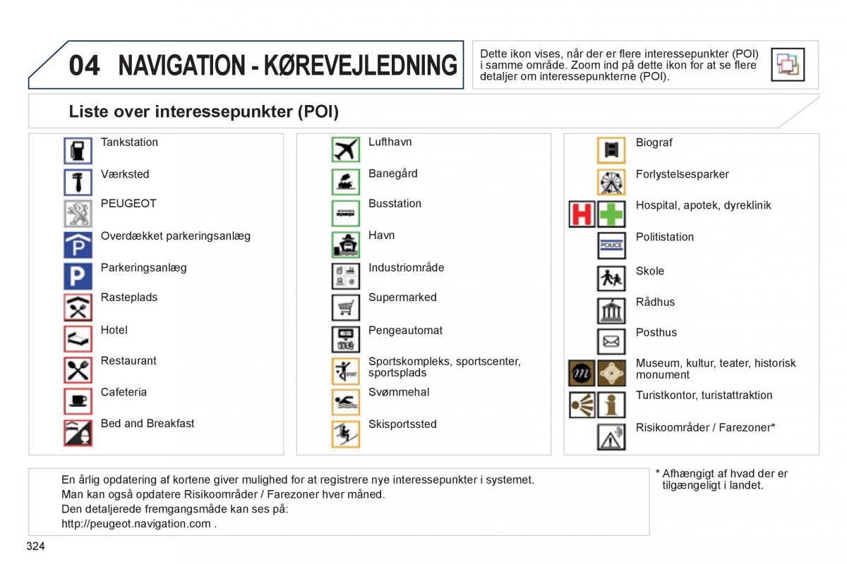 manual  Peugeot 5008 Bilens instruktionsbog / page 326