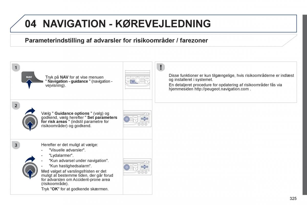 manual  Peugeot 5008 Bilens instruktionsbog / page 327