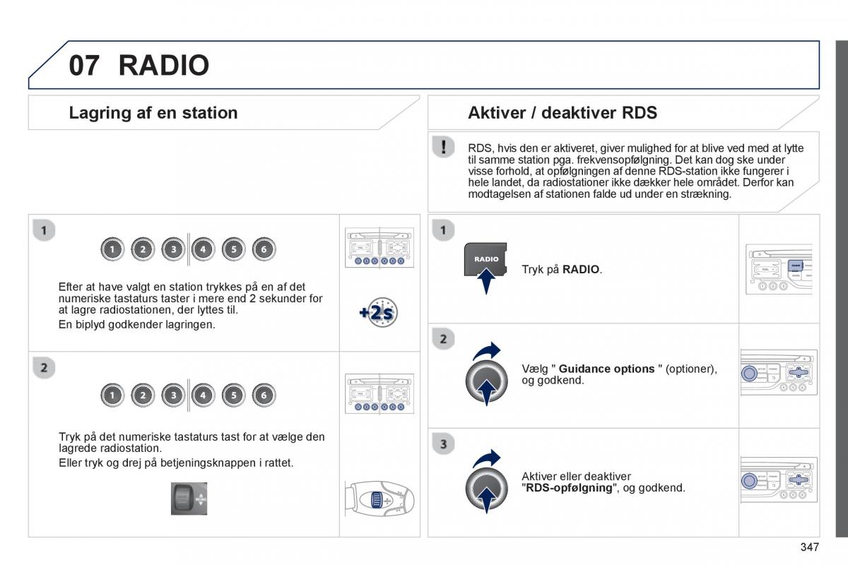 manual  Peugeot 5008 Bilens instruktionsbog / page 349