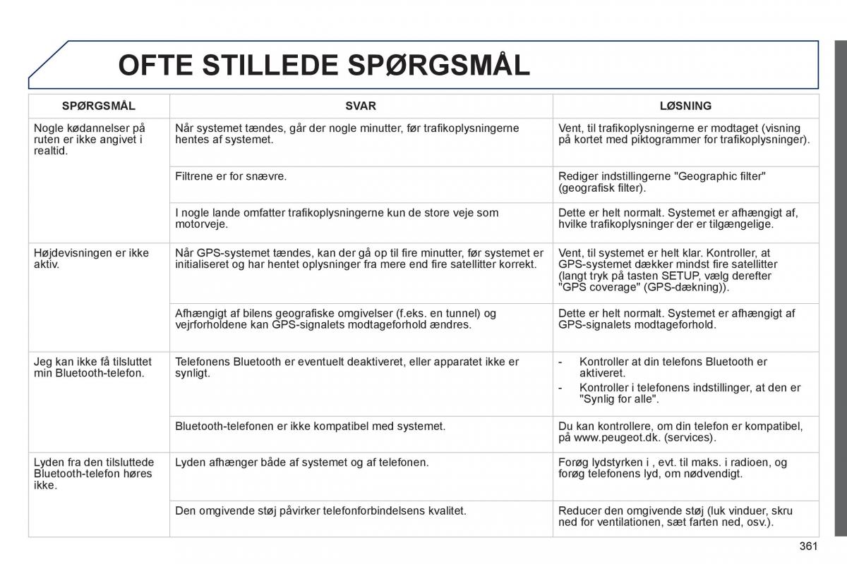 manual  Peugeot 5008 Bilens instruktionsbog / page 363