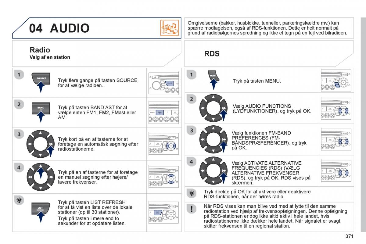 manual  Peugeot 5008 Bilens instruktionsbog / page 373