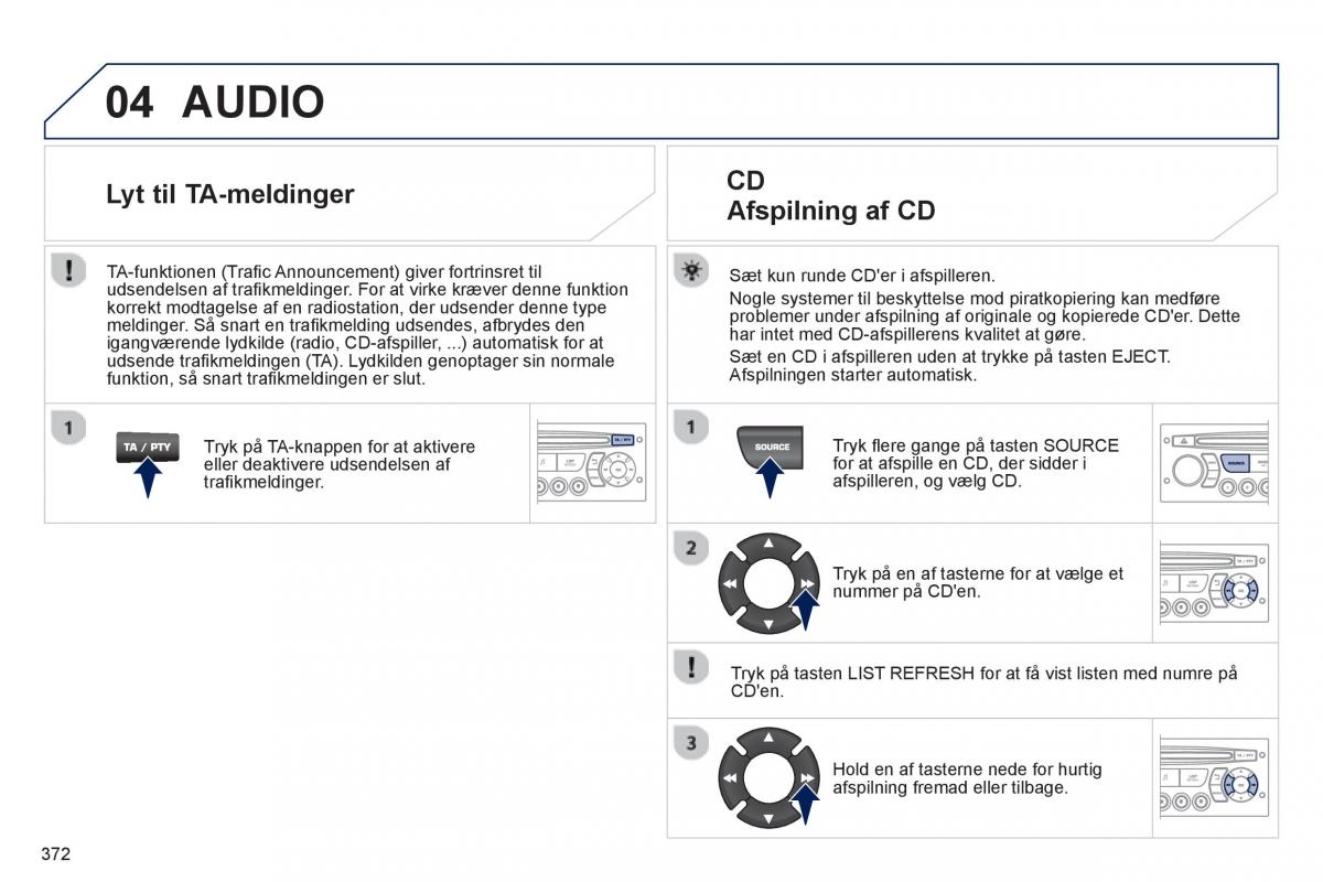 manual  Peugeot 5008 Bilens instruktionsbog / page 374