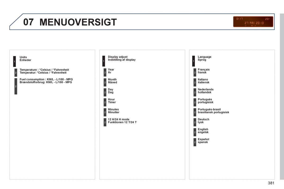 manual  Peugeot 5008 Bilens instruktionsbog / page 383