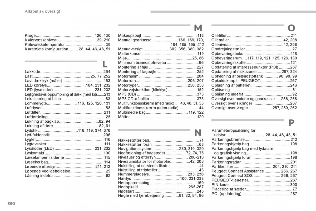 manual  Peugeot 5008 Bilens instruktionsbog / page 392