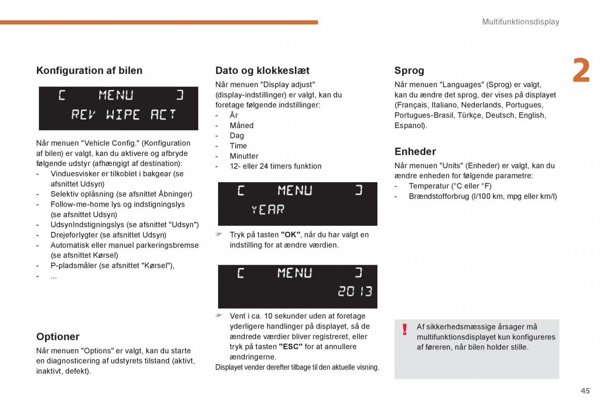 manual  Peugeot 5008 Bilens instruktionsbog / page 47