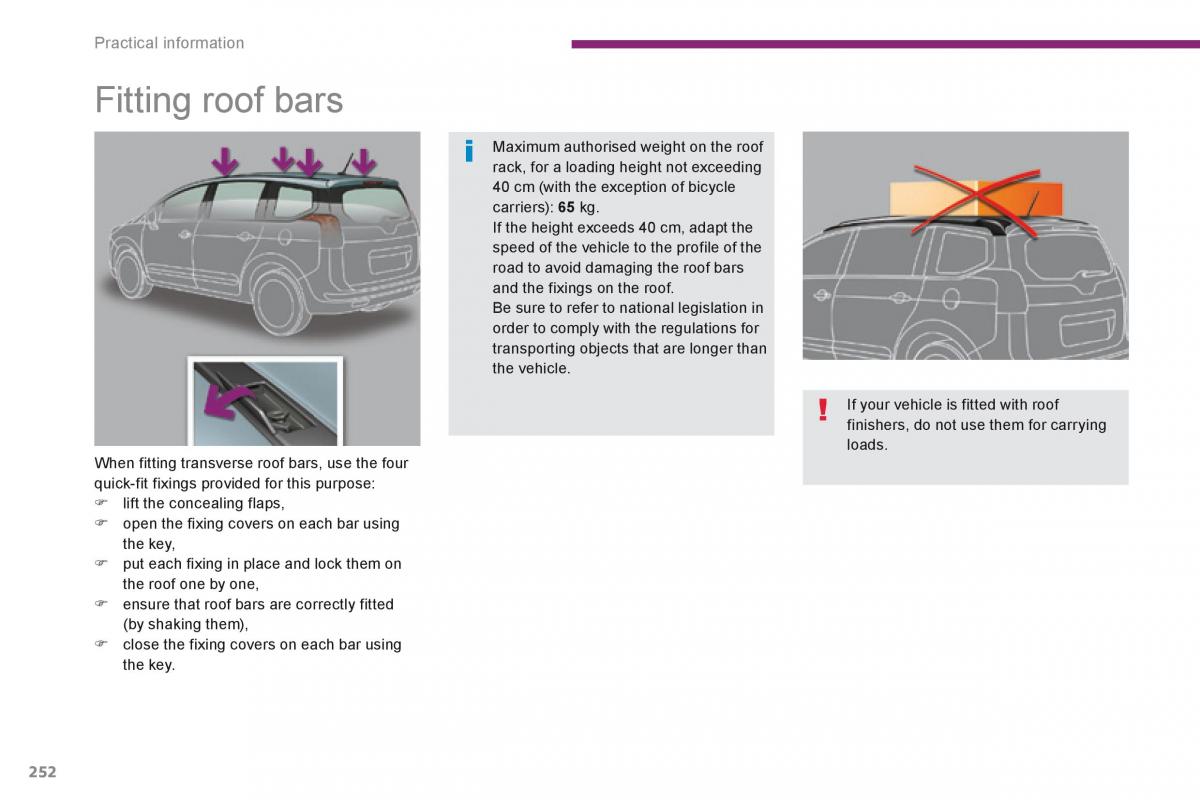 Peugeot 5008 owners manual / page 254