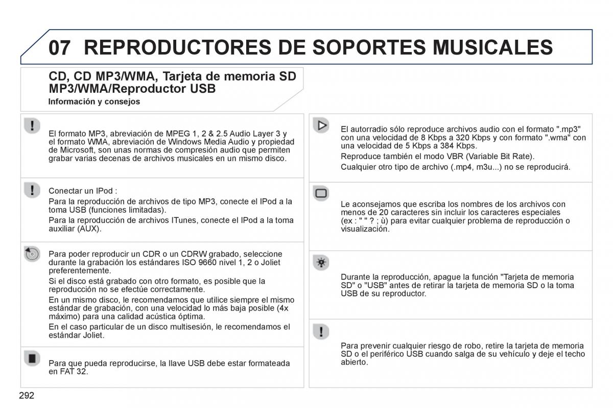 manual  Peugeot 5008 manual del propietario / page 294