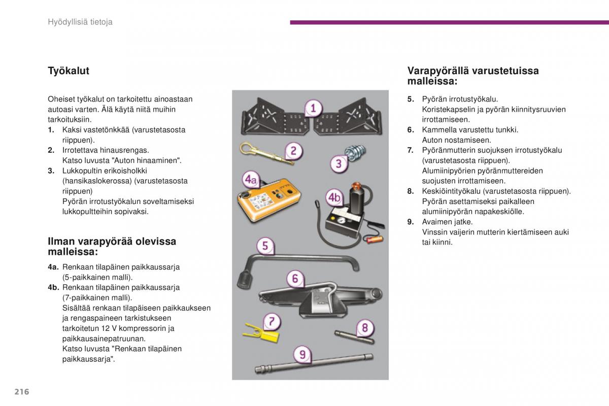 Peugeot 5008 omistajan kasikirja / page 218