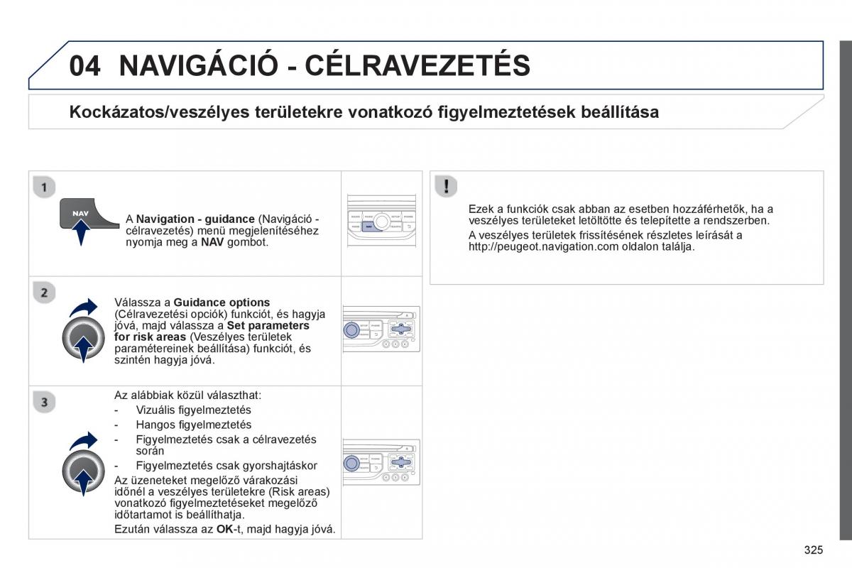 Peugeot 5008 Kezelesi utmutato / page 327