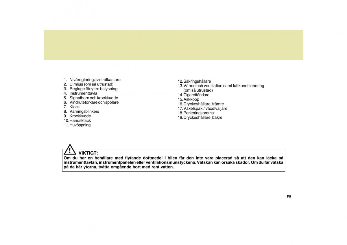 Hyundai Getz instruktionsbok / page 9