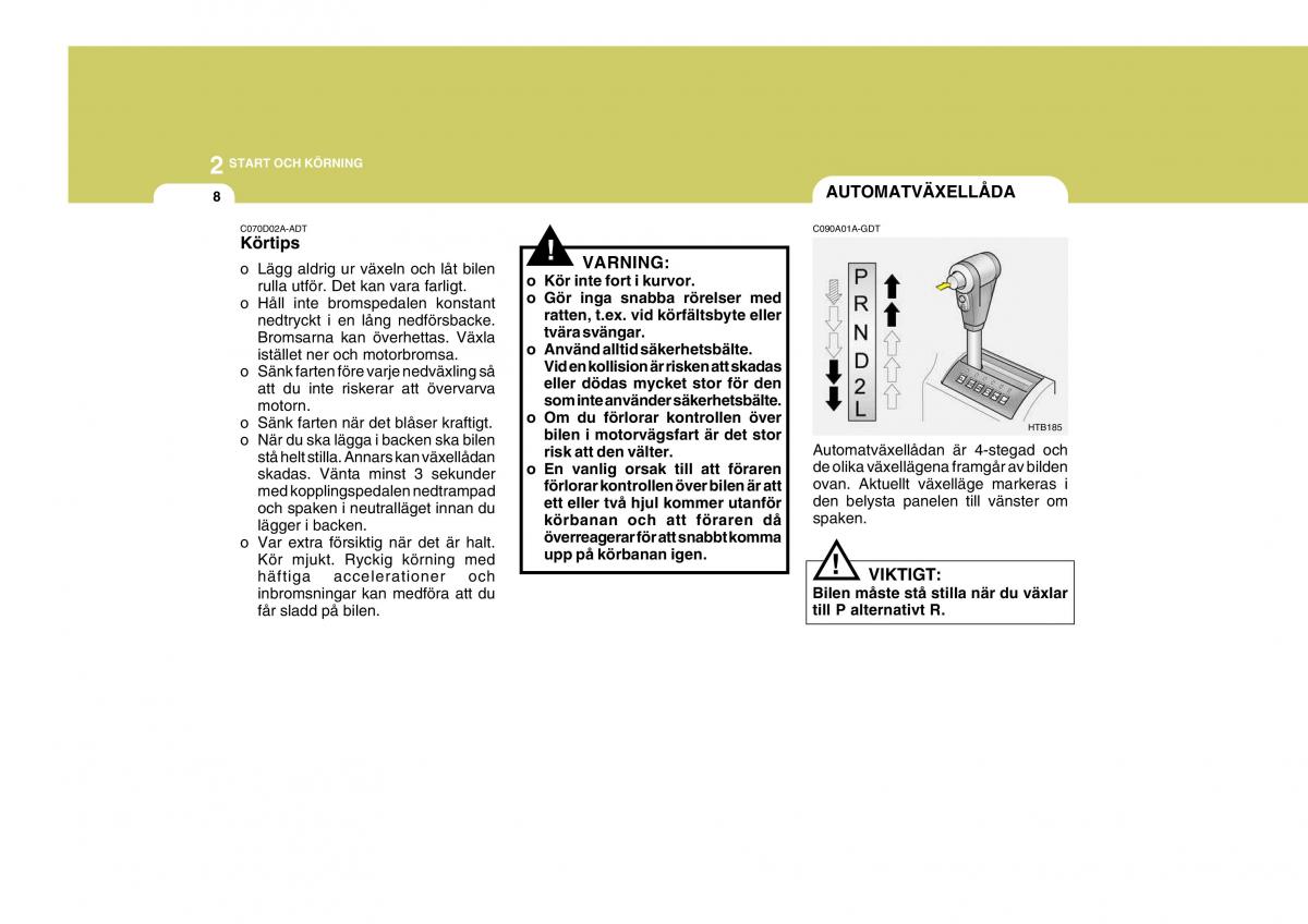 Hyundai Getz instruktionsbok / page 103