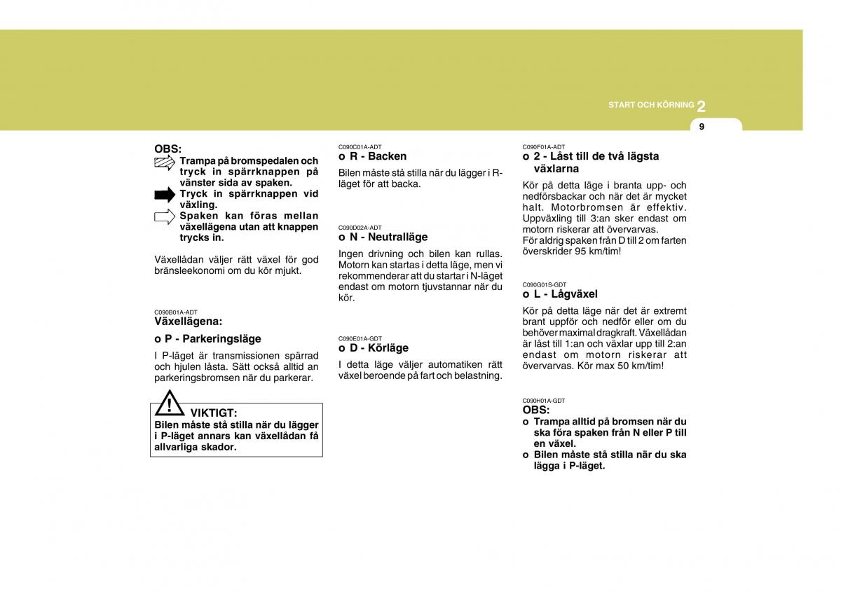 Hyundai Getz instruktionsbok / page 104