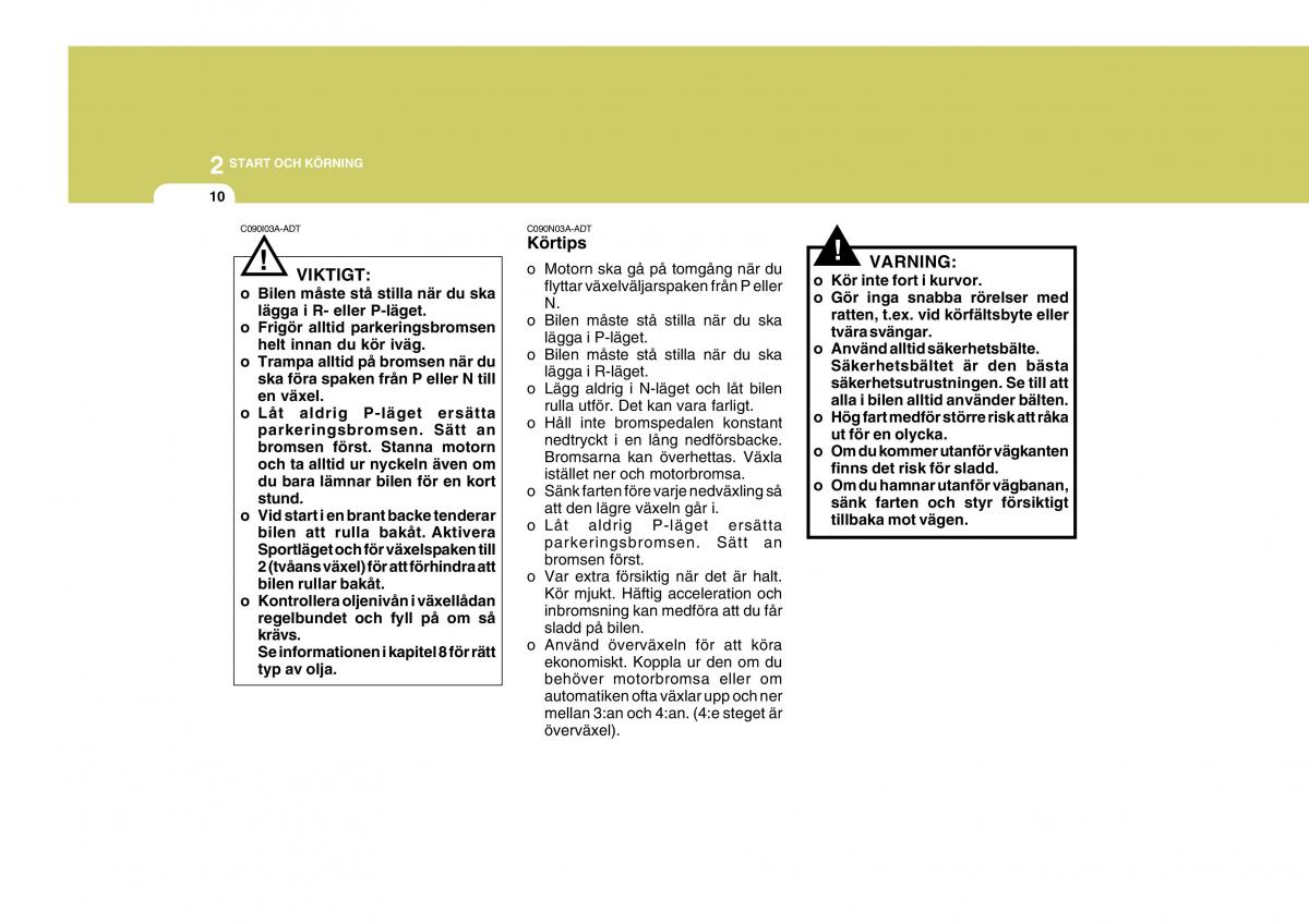 Hyundai Getz instruktionsbok / page 105