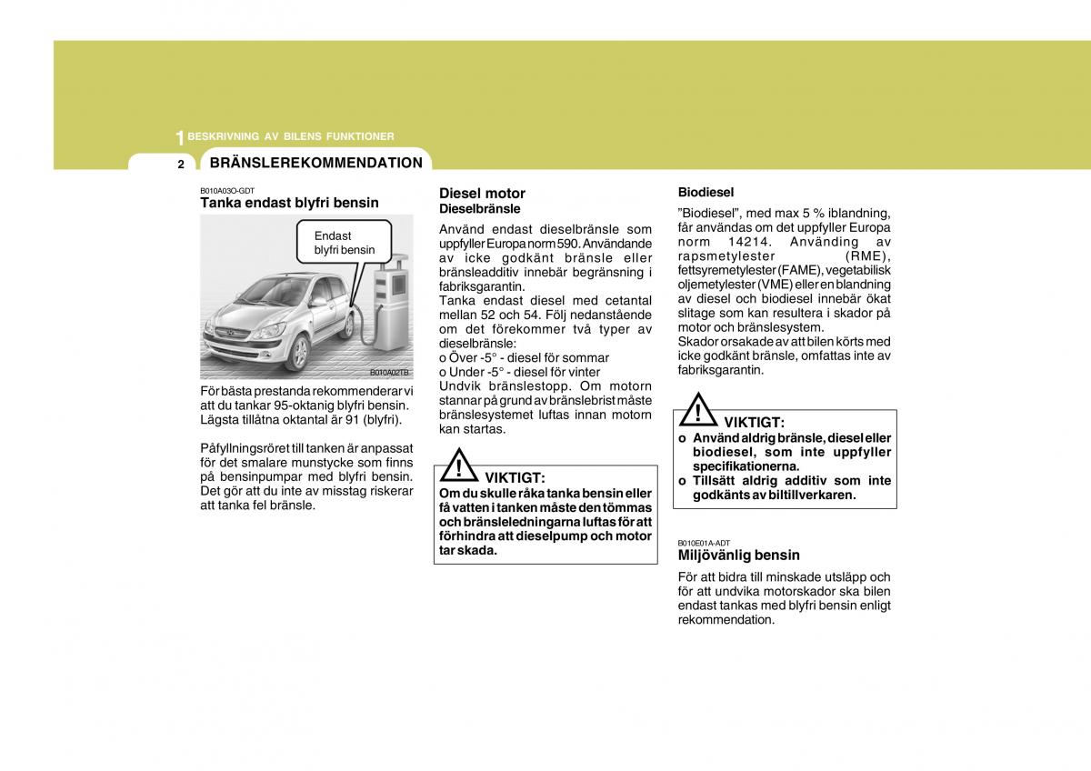 Hyundai Getz instruktionsbok / page 12