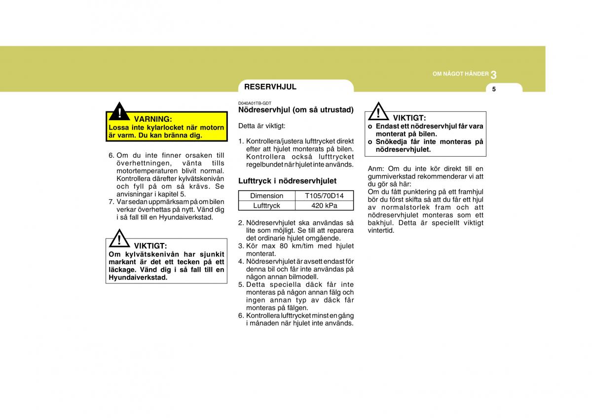 Hyundai Getz instruktionsbok / page 121