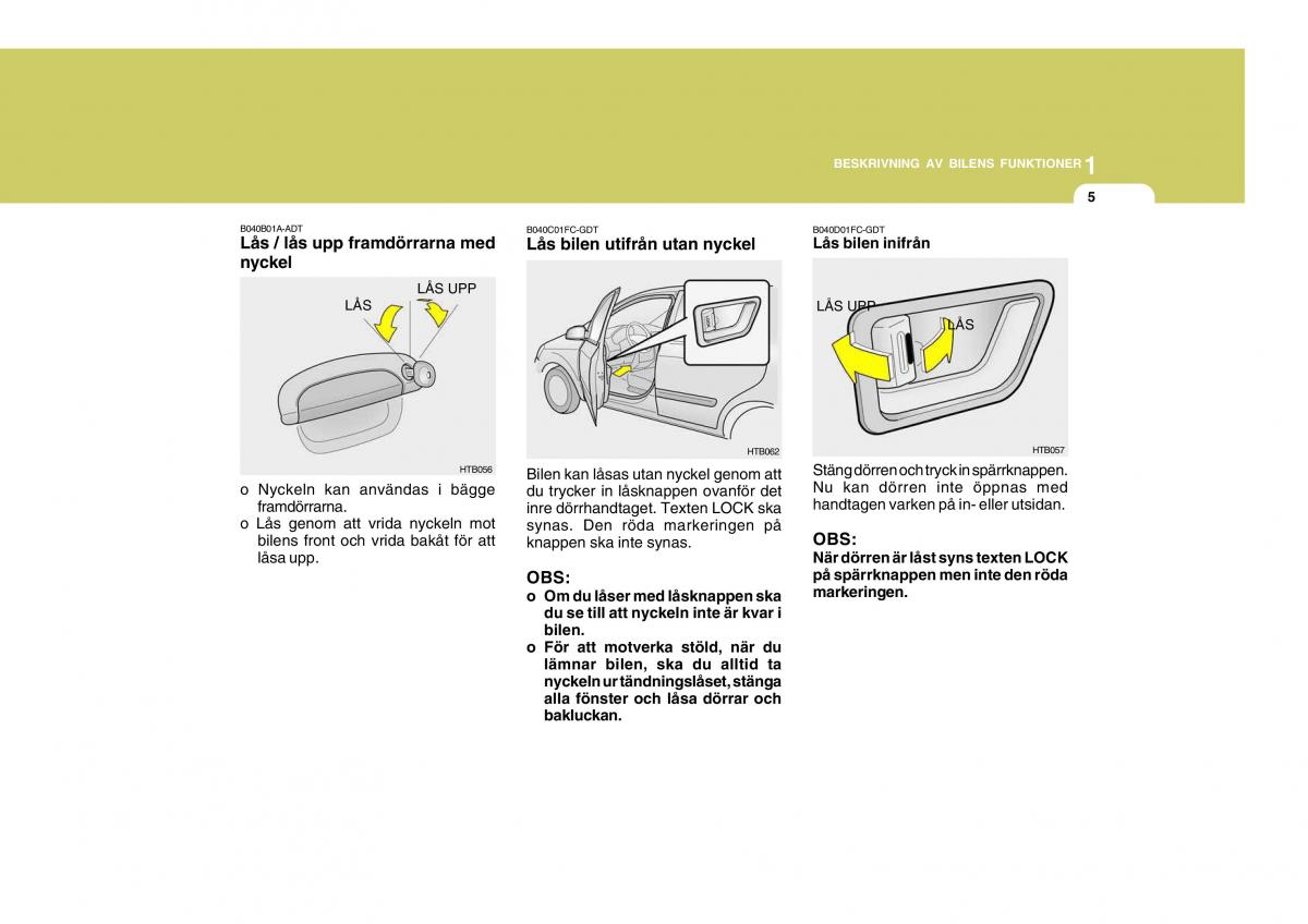 Hyundai Getz instruktionsbok / page 15