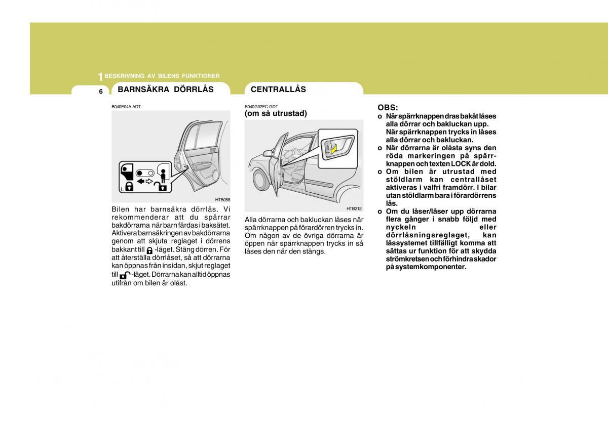 Hyundai Getz instruktionsbok / page 16