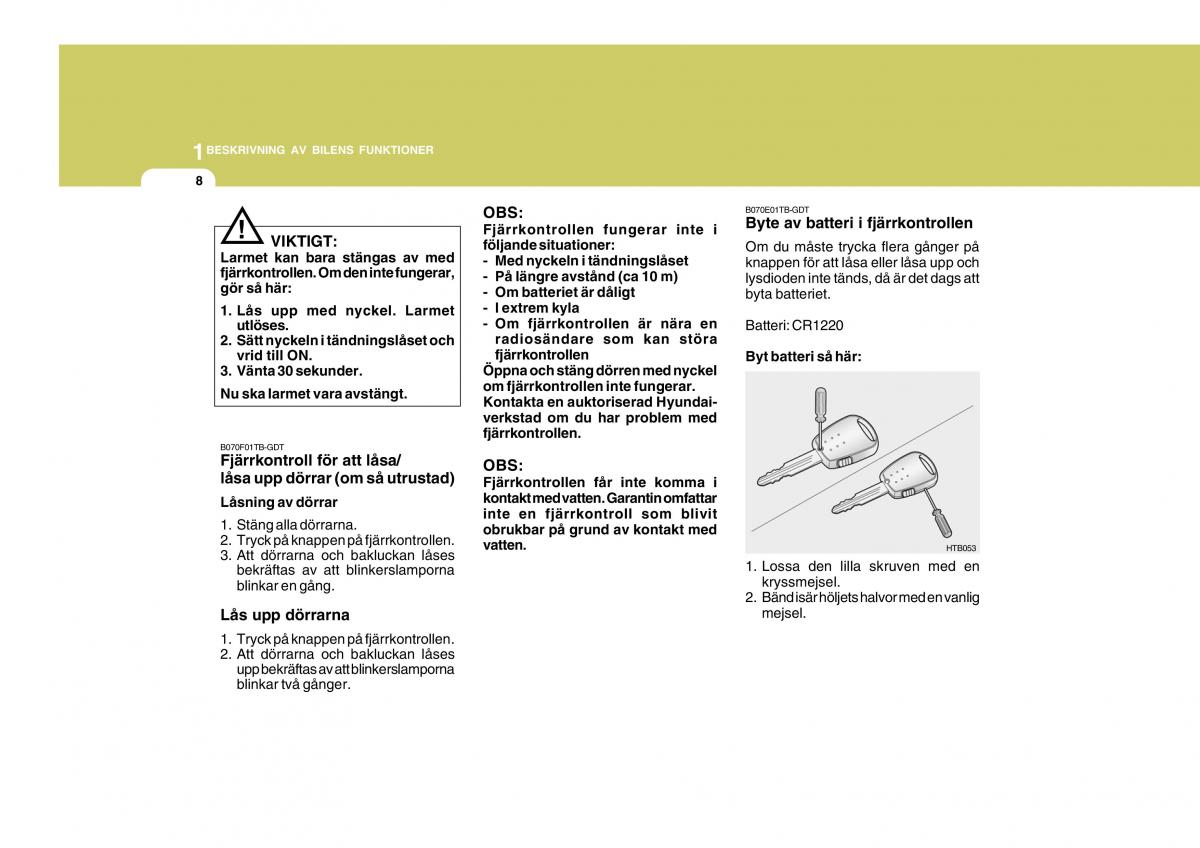 Hyundai Getz instruktionsbok / page 18