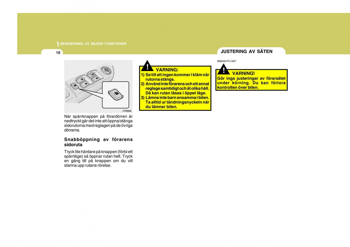 Hyundai Getz instruktionsbok / page 20